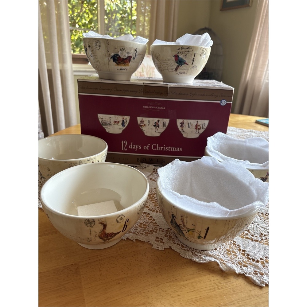 Williams Sonoma 12 Days Of Christmas Bowls Set 6 NEW